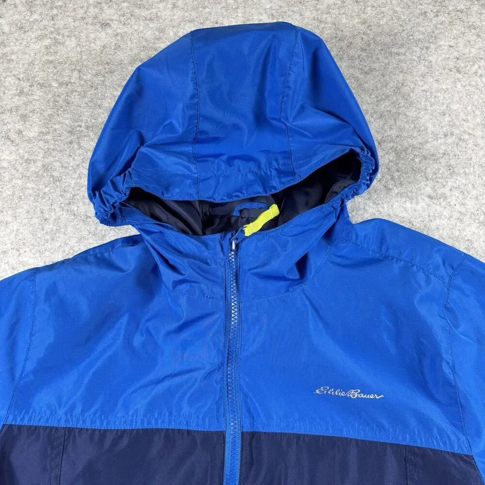 Eddie Bauer Youth Boys Large 14-16 Dual Full Zip Rain Jacket Windbreaker Blue
